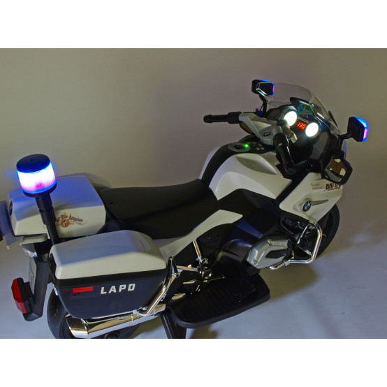 Elektrická policejní motorka pro děti BMW R 1200 RT se svítícími majáky a sirénou, bílá